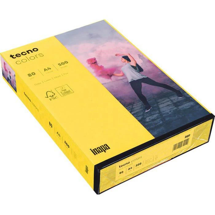 Inapa Tecno Colors, 2100011402, Kopierpapier Intensivgelb, A4, 80g/qm, 500 Blatt Coloured Paper