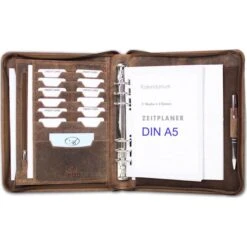 Almadih Systemplaner Organizer Braun Vintage, Echt Leder, A5