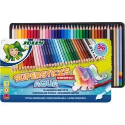 Jolly Buntstifte Supersticks Aqua, 3001-0003, Kinderfest, Sortiert, Im Metalletui, 36 Stück