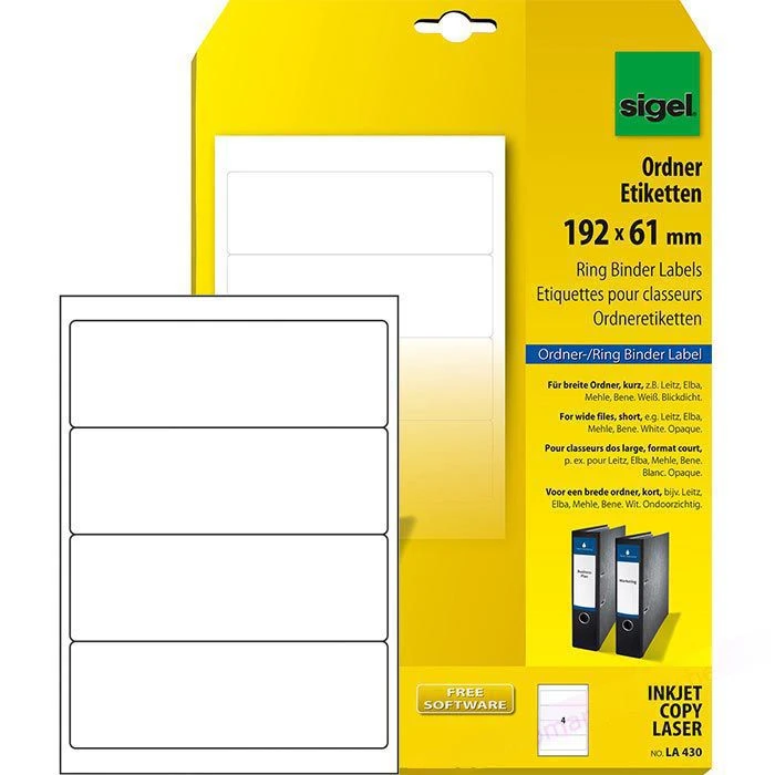 Sigel LA 430 Ordner-Etiketten 192 X 61mm Weiß 3 Sigel LA 430 Ordner-Etiketten 192 X 61mm Weiß