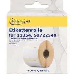 Böttcher-AG Dymo-Etiketten Für Dymo 11354, Weiß, 32x57mm Ablösbar 1000 Vielzweck-Etiketten 1 Rolle
