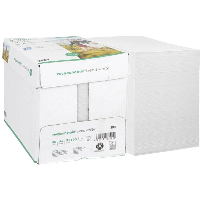 Inapa Recyconomic Trend White A4, 80g, Weiß, Ungeriest, 2500 Blatt Kopierpapier 3 Inapa Recyconomic Trend White A4, 80g, Weiß, Ungeriest, 2500 Blatt Kopierpapier