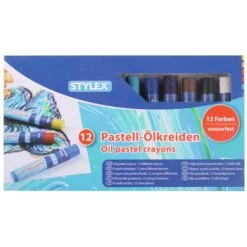 Stylex Ölkreide 28654, Wasserfest, Farbig Sortiert, 12 Stück