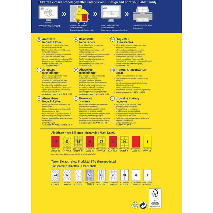 Avery Zweckform L6005-25 Universaletiketten, Neon-rot, 210 X 297mm, Ablösbar, 25 Blatt, 25 Stück 4 Avery Zweckform L6005-25 Universaletiketten, Neon-rot, 210 X 297mm, Ablösbar, 25 Blatt, 25 Stück – Bild 2