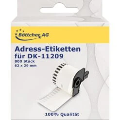 Böttcher-AG Brother-Etiketten Für Brother DK-11209, Weiß, 62 X 29 Mm, 800 Adress-Etiketten Permanent