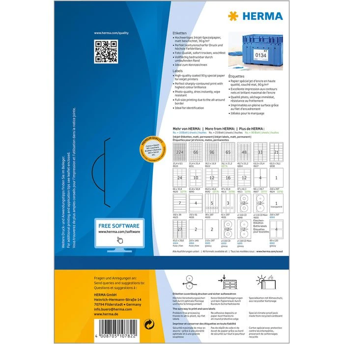 Herma Inkjet-Etiketten 10782 Special, Weiß, 210 X 297 Mm, Matt, 80 Blatt, 80 Stück 6 Herma Inkjet-Etiketten 10782 Special, Weiß, 210 X 297 Mm, Matt, 80 Blatt, 80 Stück – Bild 4